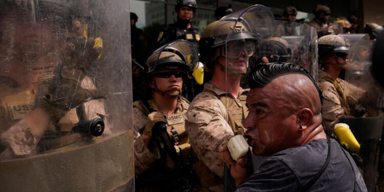 Los Angeles protesters tell US Marines to leave LA